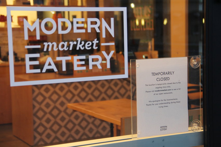 Modern Market Eatery displays a “temporarily closed” sign at The Streets at SouthGlenn.